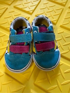Vans Kids Teal, Magenta & Yellow Velcro Sneakers